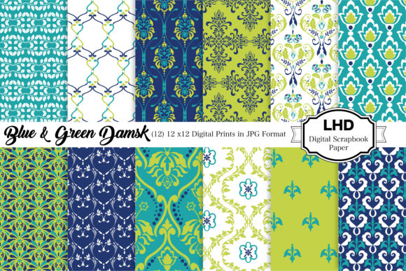 Blue Green Digital Paper Patterns