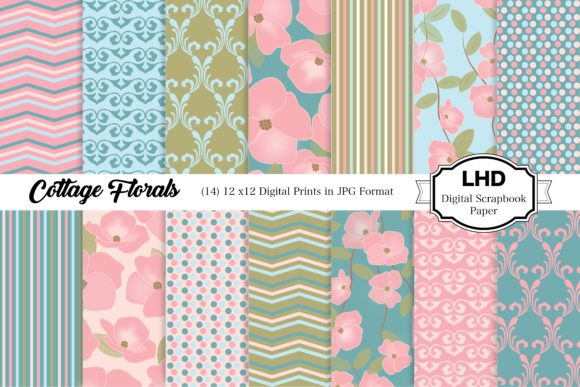 Cottage Floral Digital Paper Patterns