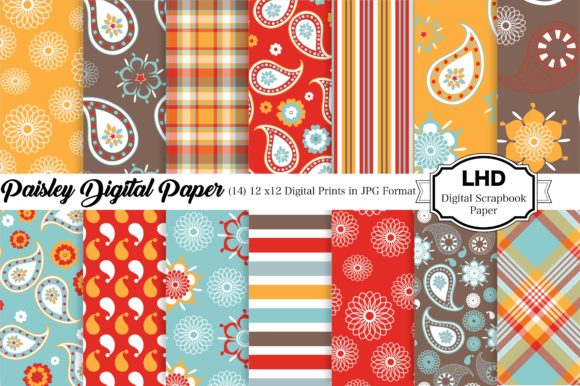 Digital Paper Paisley Patterns