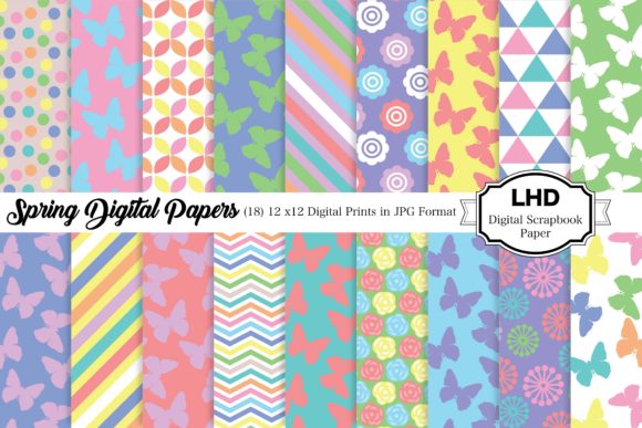 Digital Paper Spring Butterfly Patterns