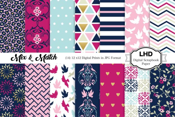 Mix Match Navy Pink Patterns for Creative Projects