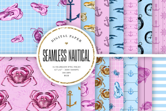 Nautical Seamless Patterns - Pink Blue