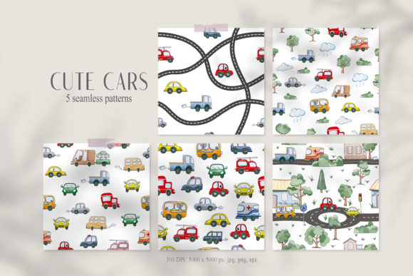Watercolor Funny Cars Seamless Patterns: A Creative Resource for Modern Designers
