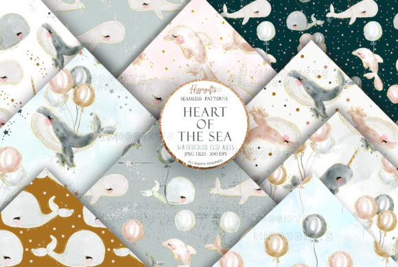 Watercolor Whale Patterns and Digital Papers for Creative Projects