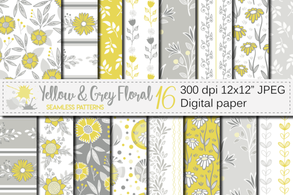 Yellow and Gray Floral Seamless Patterns: A Versatile Design Resource